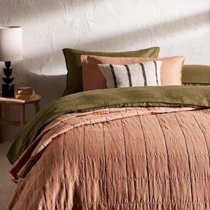 Bedding: Linens and accessories for the bed, including sheets, pillowcases, duvet covers, blankets, comforters, and decorative pillows.